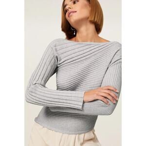 Milly Gray Asymmetric Boat Neck Sweater Size Large